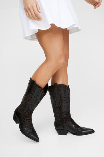 Faux Leather Leopard Print Knee High Western - 36 - Nasty Gal - Modalova