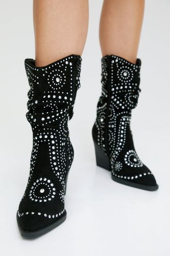 Faux Suede Studded Ankle Western Boot - - 4 - Nasty Gal - Modalova