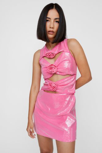 Sequin Embellished Flower Applique Detail Mini Dress - 32 - Nasty Gal - Modalova