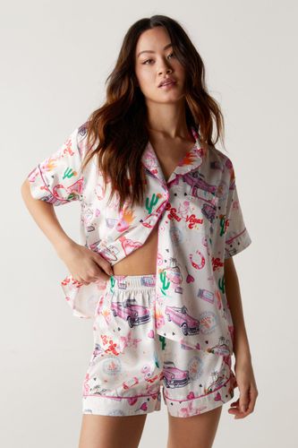 Satin Vegas Print Pajama Shorts Set - S - Nasty Gal - Modalova