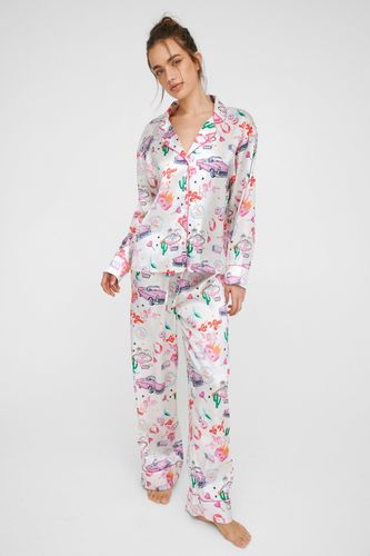 Vegas Printed Satin Pajama Trousers Set - - L - Nasty Gal - Modalova