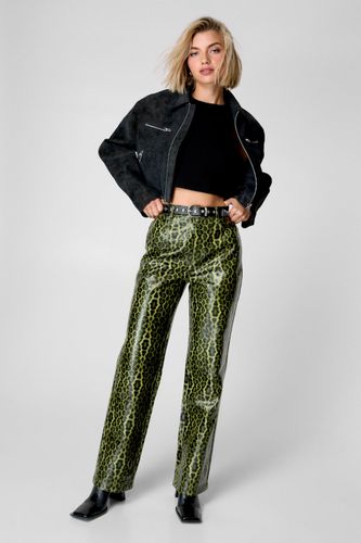 Green Leopard Faux Leather Pant - 34 - Nasty Gal - Modalova