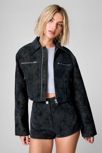 Distressed Faux Leather Trucker Jacket - S - Nasty Gal - Modalova