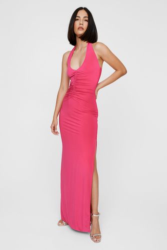 Plunge Ruched Halter Maxi Dress - L - Nasty Gal - Modalova