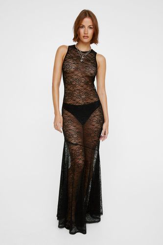 Sheer Lace Maxi Dress - Noir - S - Nasty Gal - Modalova