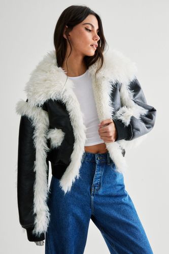 Plush Fur Crop Aviator Jacket - Xs - Nasty Gal - Modalova