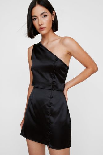 Satin Button Detail One Shoulder Crop Top - 34 - Nasty Gal - Modalova