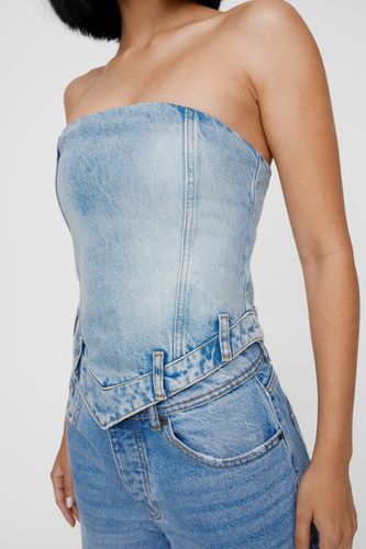 Denim Pointed Hem Bandeau Top - L - Nasty Gal - Modalova