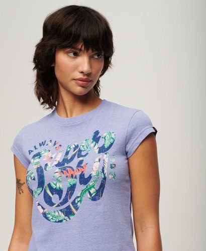 Damen Geblümtes T-Shirt mit Schriftzug und Flügelärmeln - Größe: 38 - Superdry - Modalova