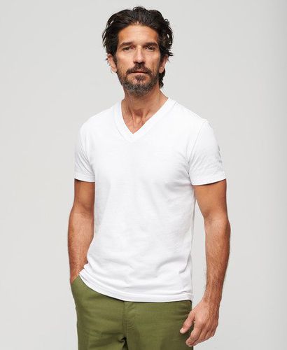 Men's T-Shirt aus Bio-Baumwolle mit Gesticktem Logo und V-Ausschnitt - Größe: XL - Superdry - Modalova