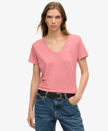 Damen Strukturiertes T-shirt mit V-ausschnitt und Stickerei - Größe: 34 - Superdry - Modalova