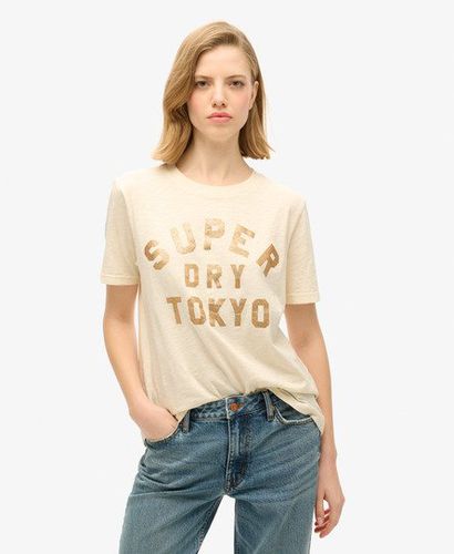 Damen Lässiges T-shirt mit Glitzerlogo - Größe: 44 - Superdry - Modalova