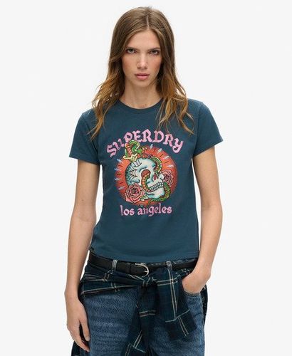 Damen und Figurbetontes Tattoo-T-Shirt mit Strassbesatz Grafikdruck, Größe: 44 - Superdry - Modalova