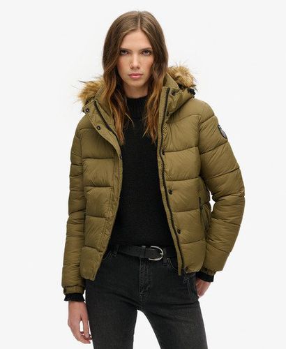 Women's Kurze Pufferjacke mit Kapuze und Kunstfellbesatz - Größe: 40 - Black Friday & weitere Preisnachlässe - Superdry - Modalova