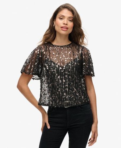 Damen Transparentes Kurzarm-Oberteil mit Pailletten, Größe: 44 - Superdry - Modalova