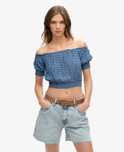 Damen Gesmoktes Kurztop mit Kurzen Ärmeln Bedruckt, Größe: 42 - Größe: 42 - Superdry - Modalova