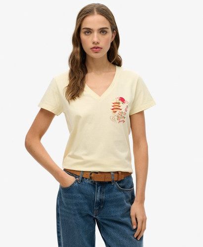 Damen Lässiges Suika T-shirt in Metallic-optik mit V-ausschnitt - Größe: 38 - Superdry - Modalova