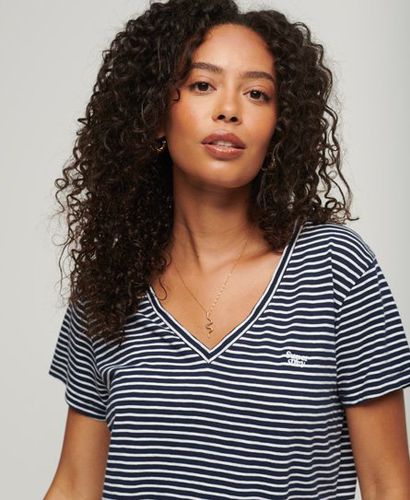 Damen und Strukturiertes T-Shirt mit V-Ausschnitt und Stickerei Gestreift, Größe: 36 - Superdry - Modalova