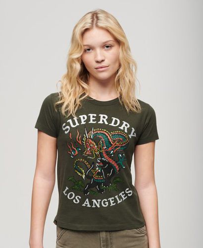 Damen Tattoo T-Shirt mit Strassbesatz Grafikdruck, Größe: 36 - Superdry - Modalova