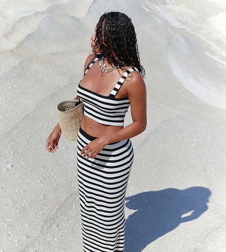 X Loz Vassallo - Zoe - Crop top d'ensemble de plage style bandeau en maille rayée - Noir et blanc - 4Th & Reckless - Modalova