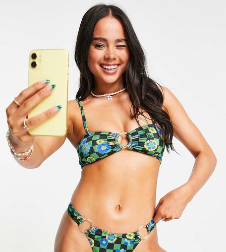 Bas de bikini d'ensemble à motif damier fleuri avec anneaux - - MBLUE - Collusion - Modalova
