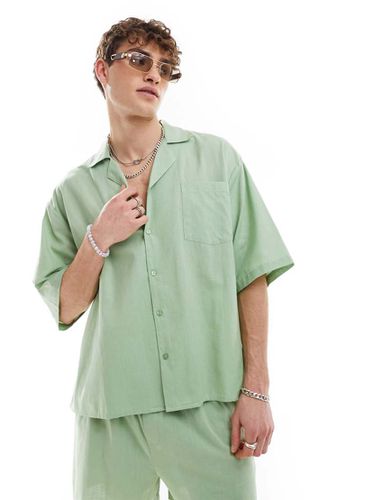 Chemise d'ensemble de plage oversize à revers en lin - sauge - Collusion - Modalova