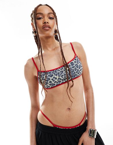 Haut de bikini d'ensemble à imprimé léopard avec encolure carrée et bords contrastants - Collusion - Modalova