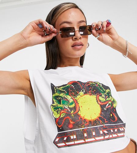 T-shirt crop top sans manches oversize imprimé - Collusion - Modalova