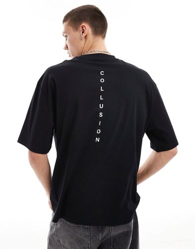 T-shirt manches courtes avec imprimé logo vertical au dos - Noir - Collusion - Modalova