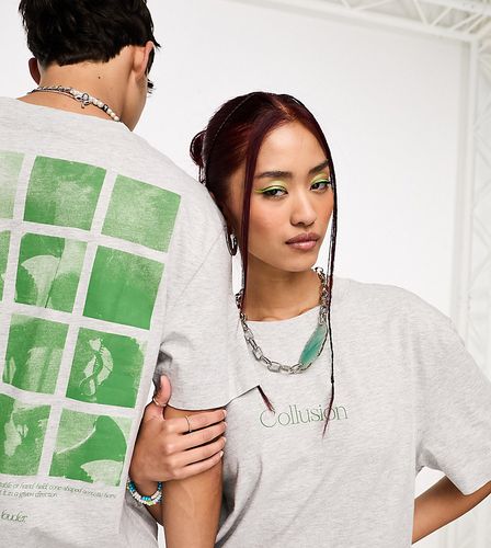 Unisex - T-shirt oversize avec imprimé Polaroid au dos - Gris chiné - Collusion - Modalova