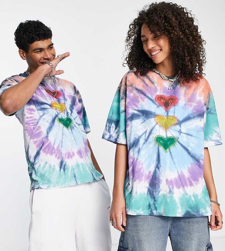 Unisex - T-shirt oversize effet tie-dye à imprimé caur graphique - Collusion - Modalova