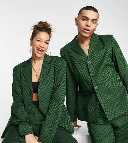 Unisex - Blazer oversize à imprimé damier déformé - Collusion - Modalova
