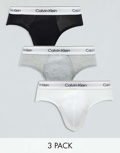 Modern Cotton - Lot de 3 slips taille basse - Noir, gris et blanc - Calvin Klein - Modalova