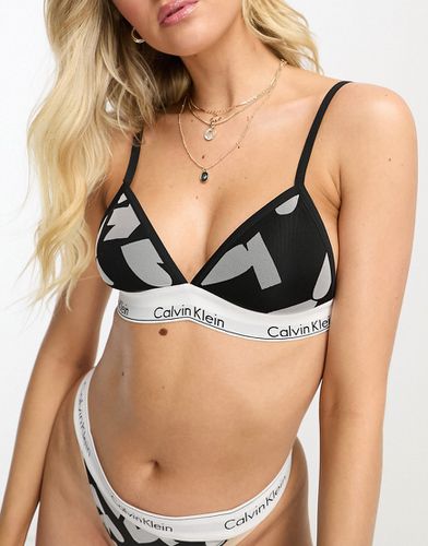 Brassière triangle en tulle légèrement rembourrée à imprimé caurs - Noir et blanc - Calvin Klein - Modalova