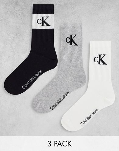 CK Jeans - Lot de 3 paires de chaussettes à logo - Noir et blanc - Calvin Klein - Modalova