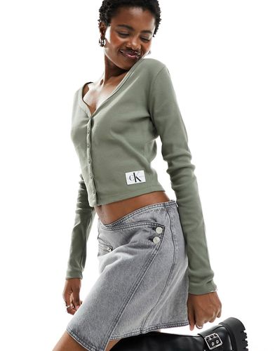 Gilet côtelé à manches longues avec étiquette tissée - Olive - Calvin Klein Jeans - Modalova