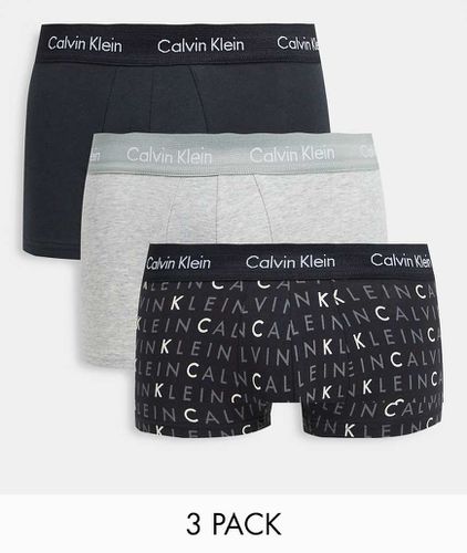 Lot de 3 boxers à taille basse griffée - Noir/gris/imprimé logo - Calvin Klein - Modalova