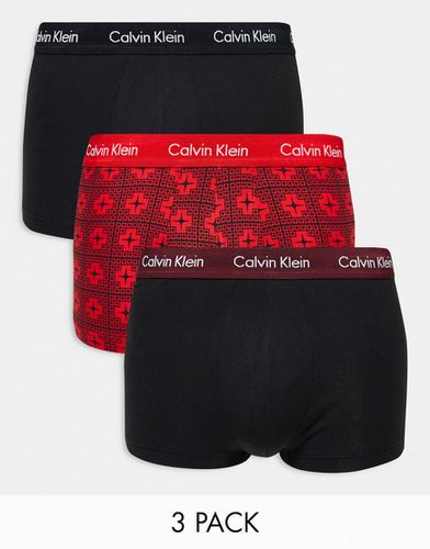 Lot de 3 boxers taille basse imprimé à taille colorée - Rouge et noir - Calvin Klein - Modalova