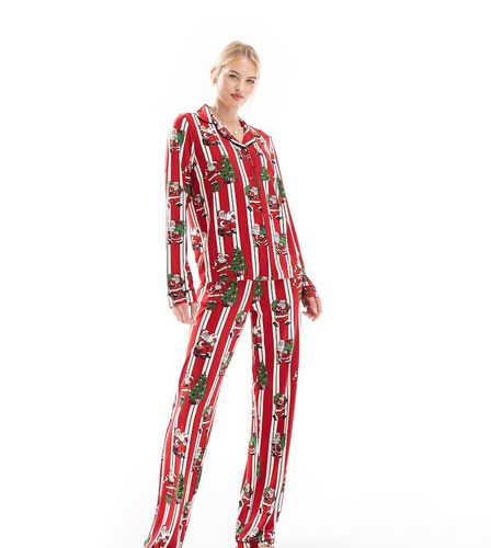 Pyjama de Noël unisexe en polyester à rayures motif Père Noël avec haut manches longues avec col à revers et pantalon - Chelsea Peers Tall - Modalova