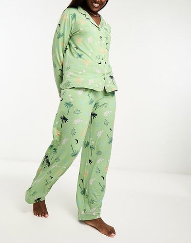 Chelsea Peers x - Pyjama long à imprimé palmiers - Moka et bleu marine - The Wellness Project - Modalova