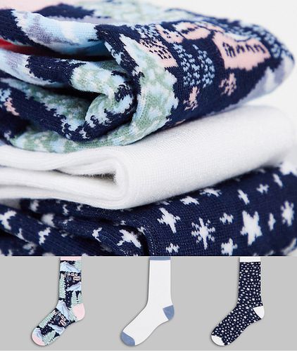 Lot de 3 paires de chaussettes à motif montagnes enneigées - Rose/bleu marine - Chelsea Peers - Modalova
