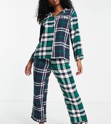 Ensemble de pyjama avec top à col à revers et pantalon en coton - Imprimé carreaux contrastants - NAVY - Chelsea Peers Petite - Modalova