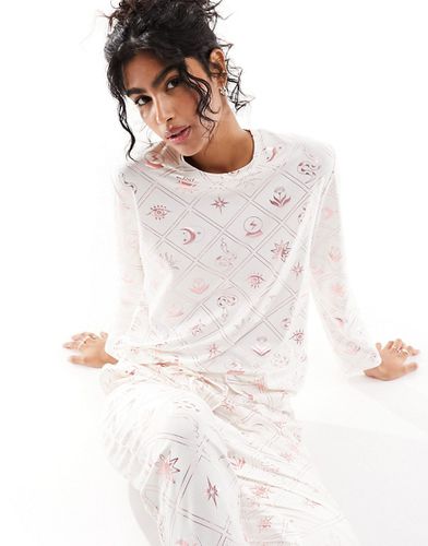 Pyjama long à mosaïque métallisée - Crème et or rose - Chelsea Peers - Modalova