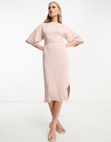 Robe fourreau mi-longue nervurée - Blush - Closet London - Modalova