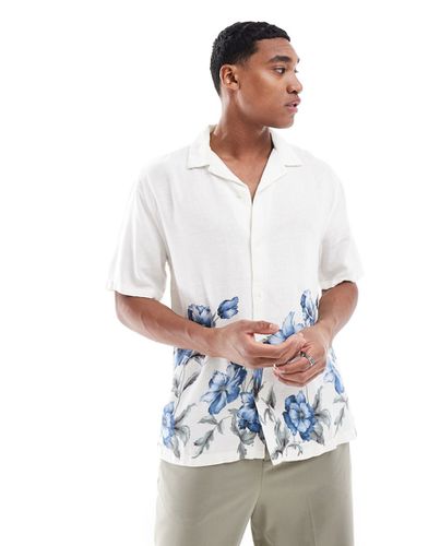 Chemise manches courtes en lin mélangé à fleurs avec col à revers - Bleu - Abercrombie & Fitch - Modalova