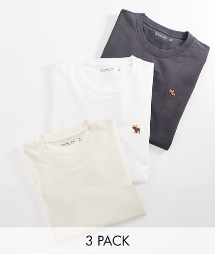 Lot de 3 t-shirts classiques avec logo emblématique poli - Noir, crème et blanc - Abercrombie & Fitch - Modalova