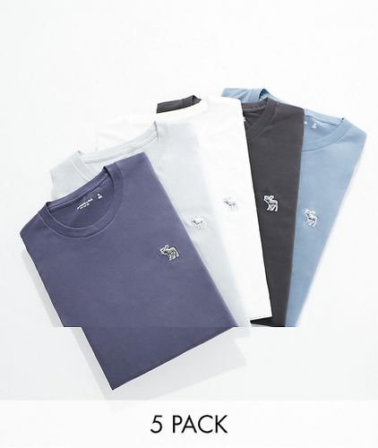 Lot de 5 t-shirts avec logo emblématique en 3D - Tons bleus, gris et blanc - Abercrombie & Fitch - Modalova