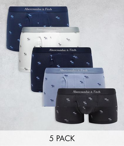Lot de 5 boxers avec logo emblématique imprimé sur l'ensemble - Tons bleus - Abercrombie & Fitch - Modalova