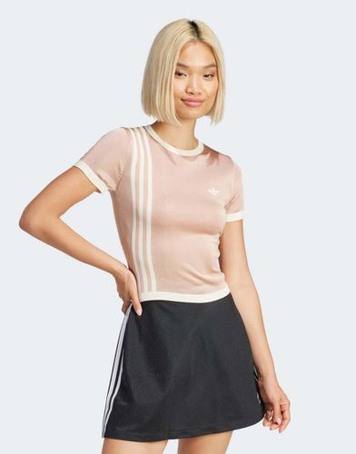 T-shirt crop top en maille à 3 bandes - Beige - Adidas Originals - Modalova