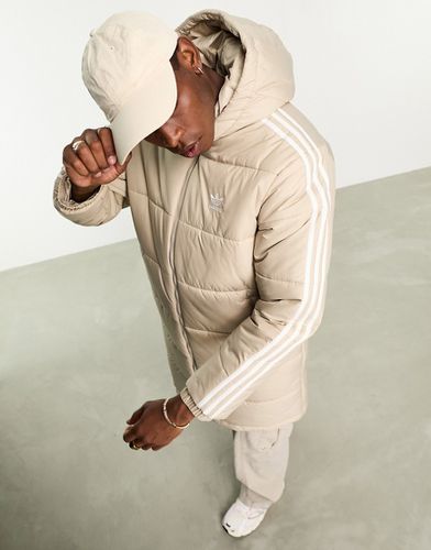 Doudoune à capuche longue avec logo 3 bandes - Beige - Adidas Originals - Modalova